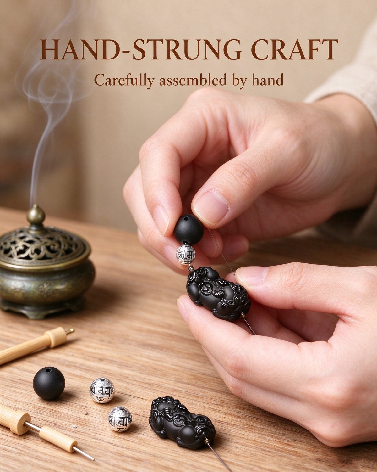 Handmade natural stone zen bracelet for meditation, oriental mindful jewelry
