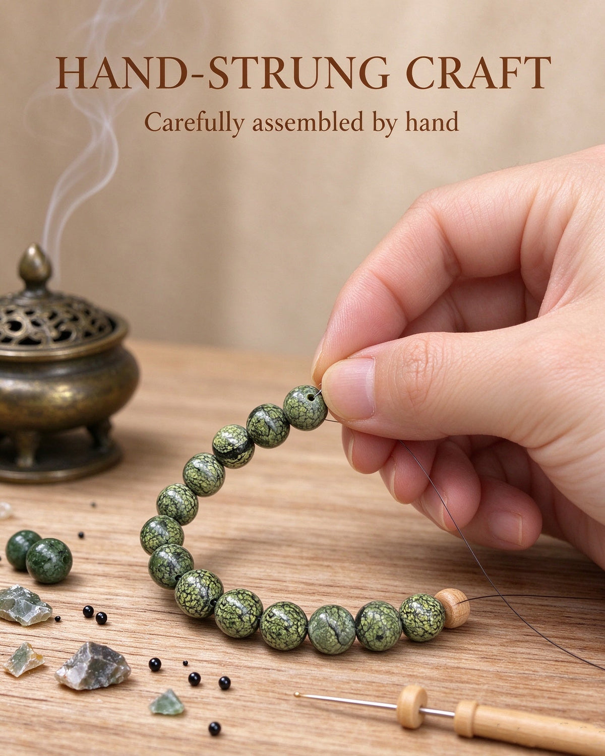 Handmade natural stone zen bracelet for meditation, oriental mindful jewelry