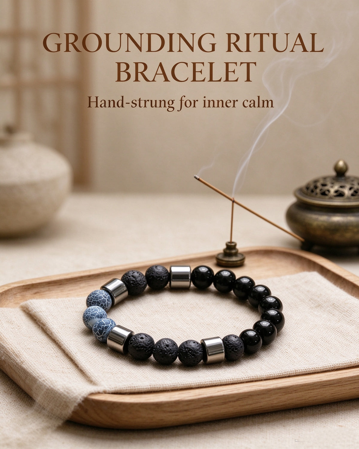 Handmade natural stone zen bracelet for meditation, oriental mindful jewelry
