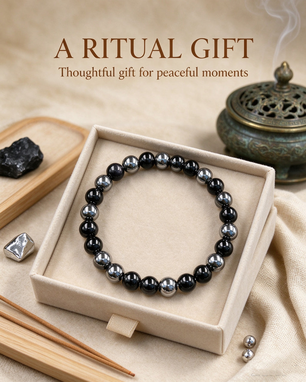 Handmade natural stone zen bracelet for meditation, oriental mindful jewelry