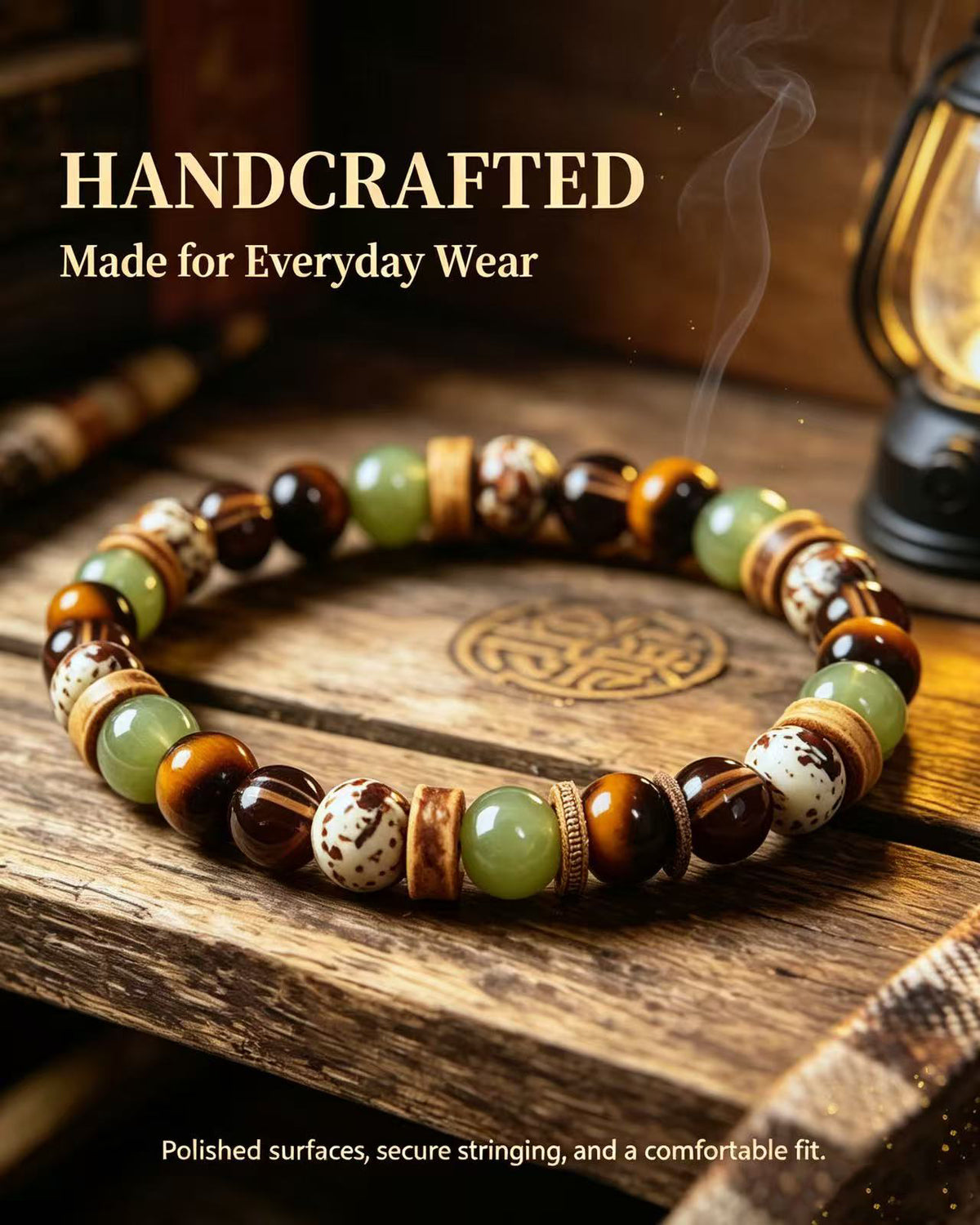 Handmade natural stone zen bracelet for meditation, oriental mindful jewelry