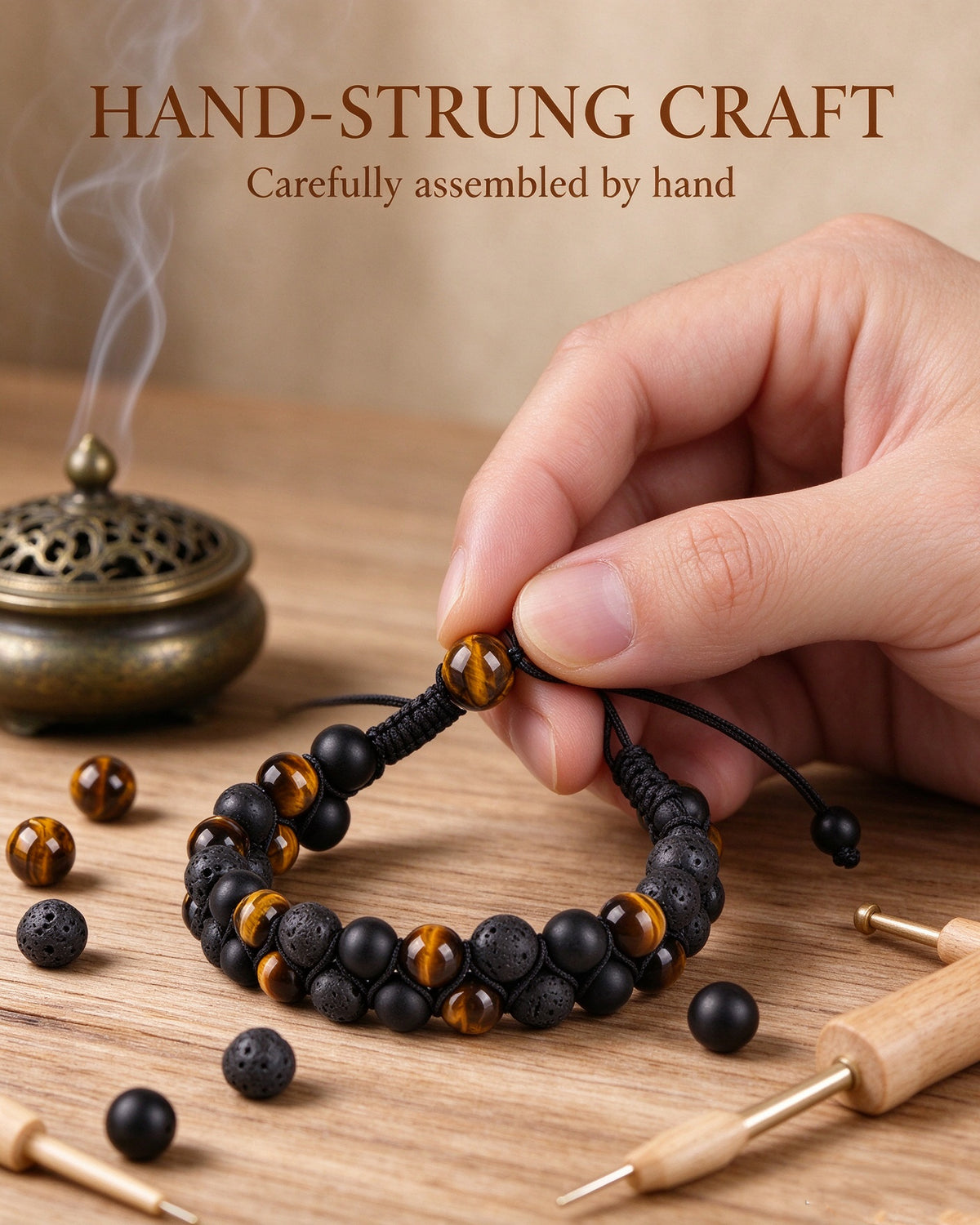 Handmade natural stone zen bracelet for meditation, oriental mindful jewelry
