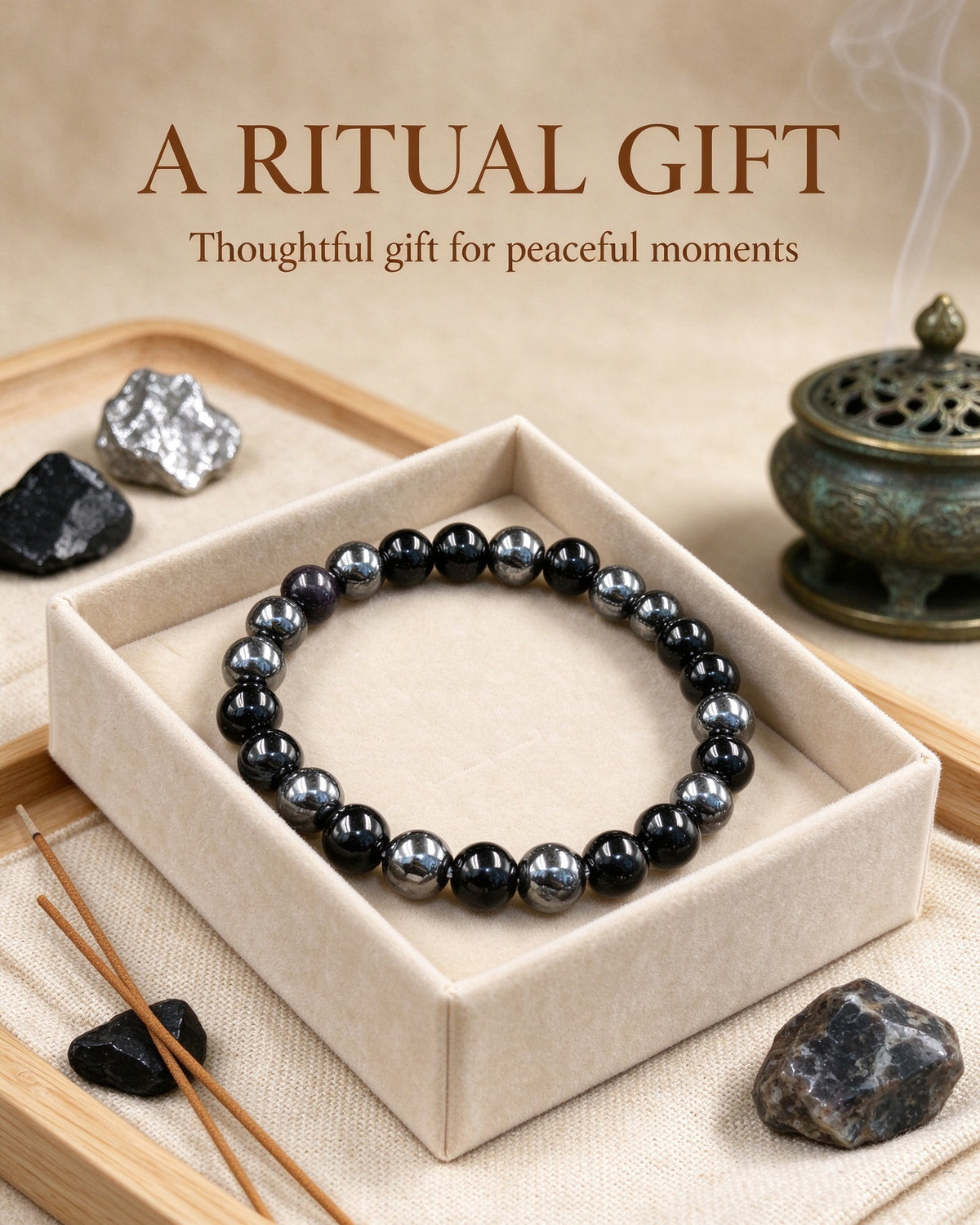 Handmade natural stone zen bracelet for meditation, oriental mindful jewelry