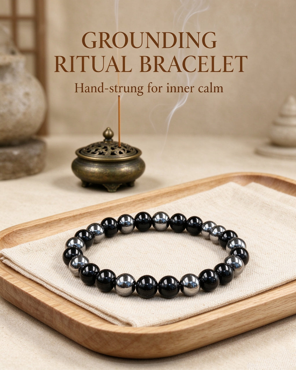 Handmade natural stone zen bracelet for meditation, oriental mindful jewelry
