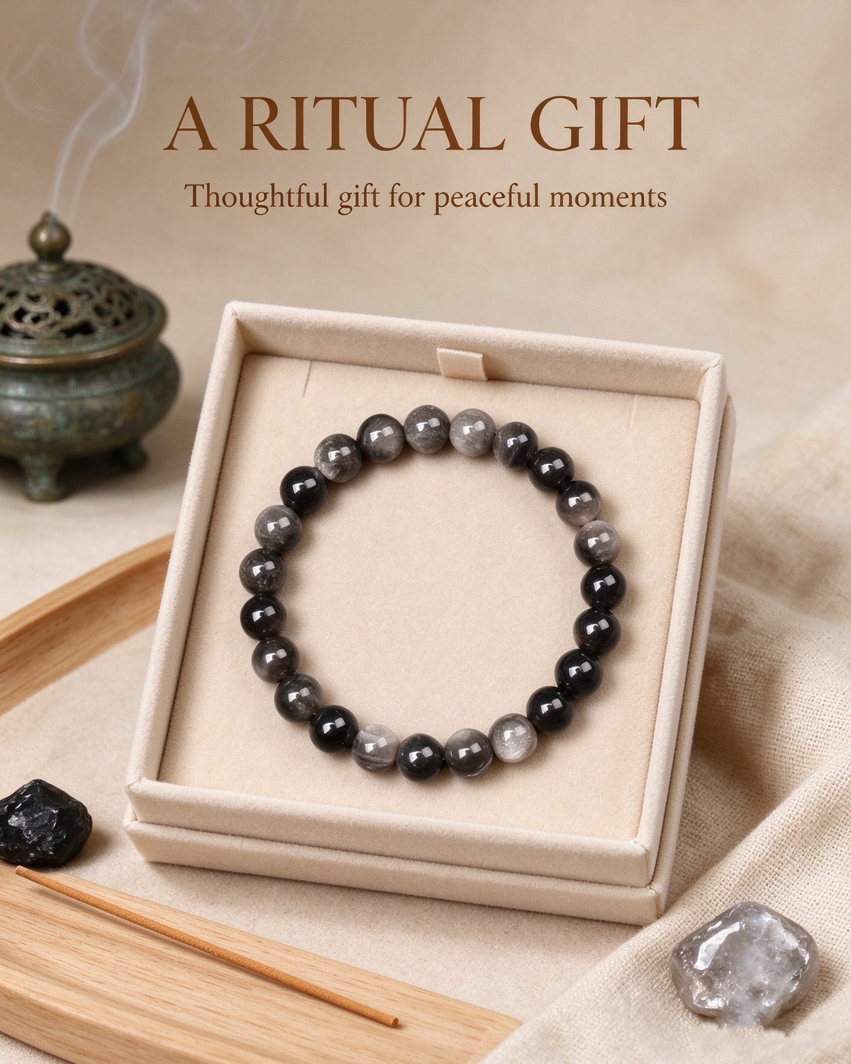 Handmade natural stone zen bracelet for meditation, oriental mindful jewelry