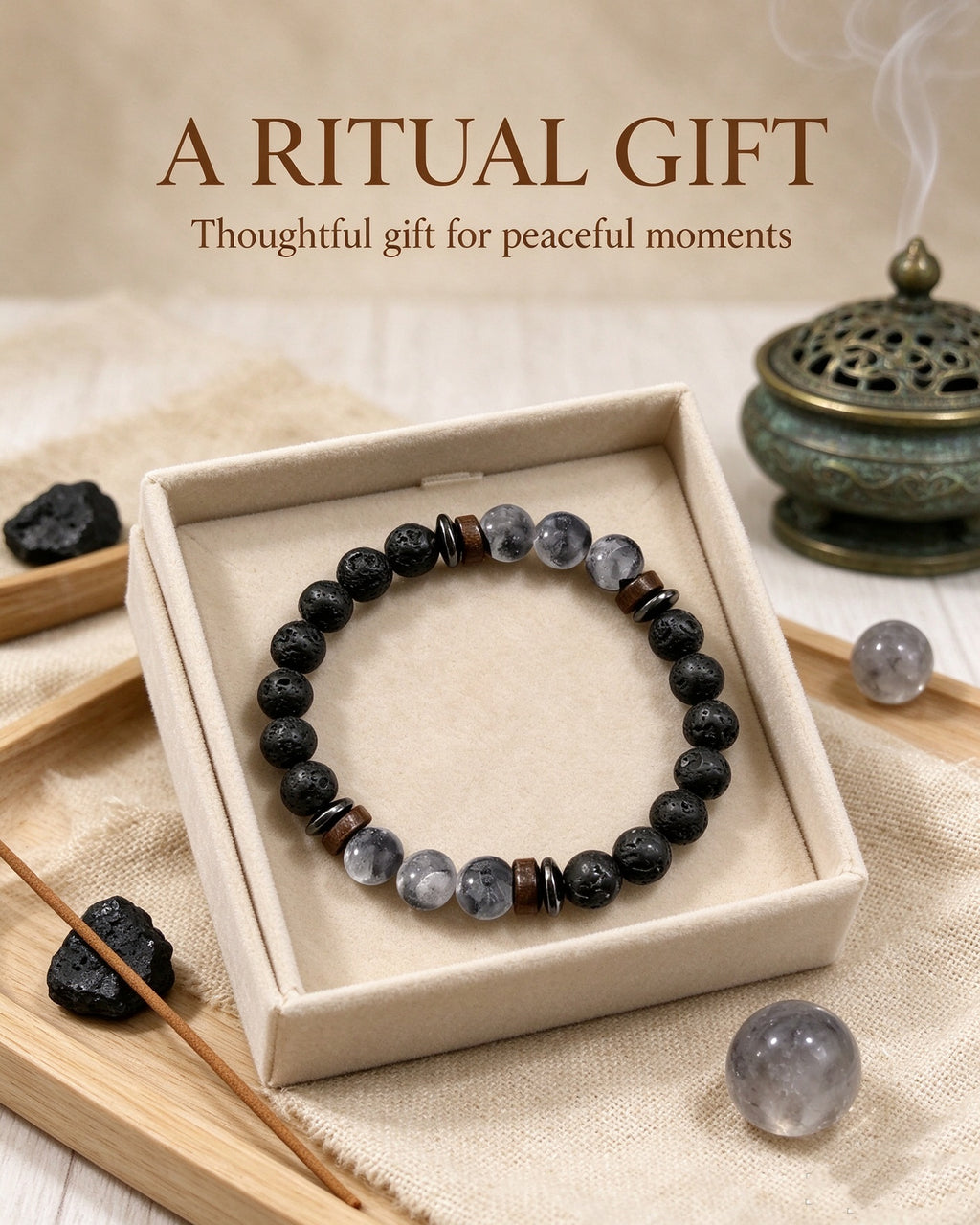 Handmade natural stone zen bracelet for meditation, oriental mindful jewelry