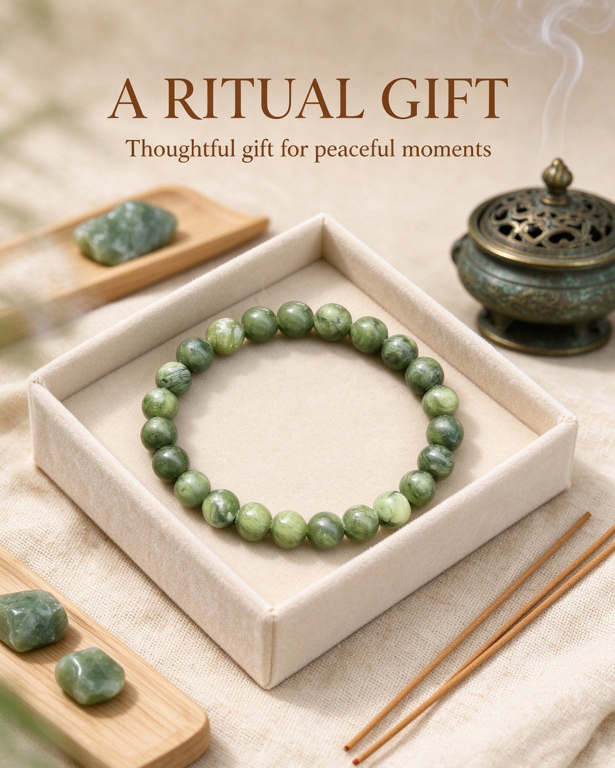 Handmade natural stone zen bracelet for meditation, oriental mindful jewelry