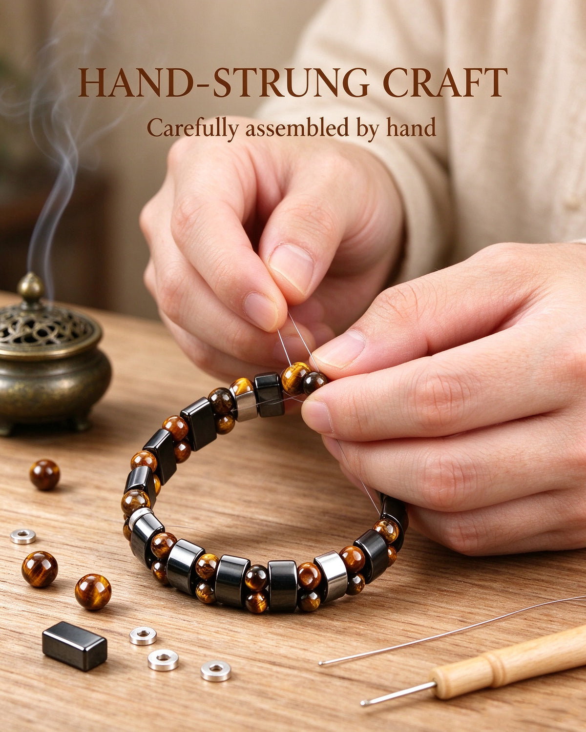 Handmade natural stone zen bracelet for meditation, oriental mindful jewelry