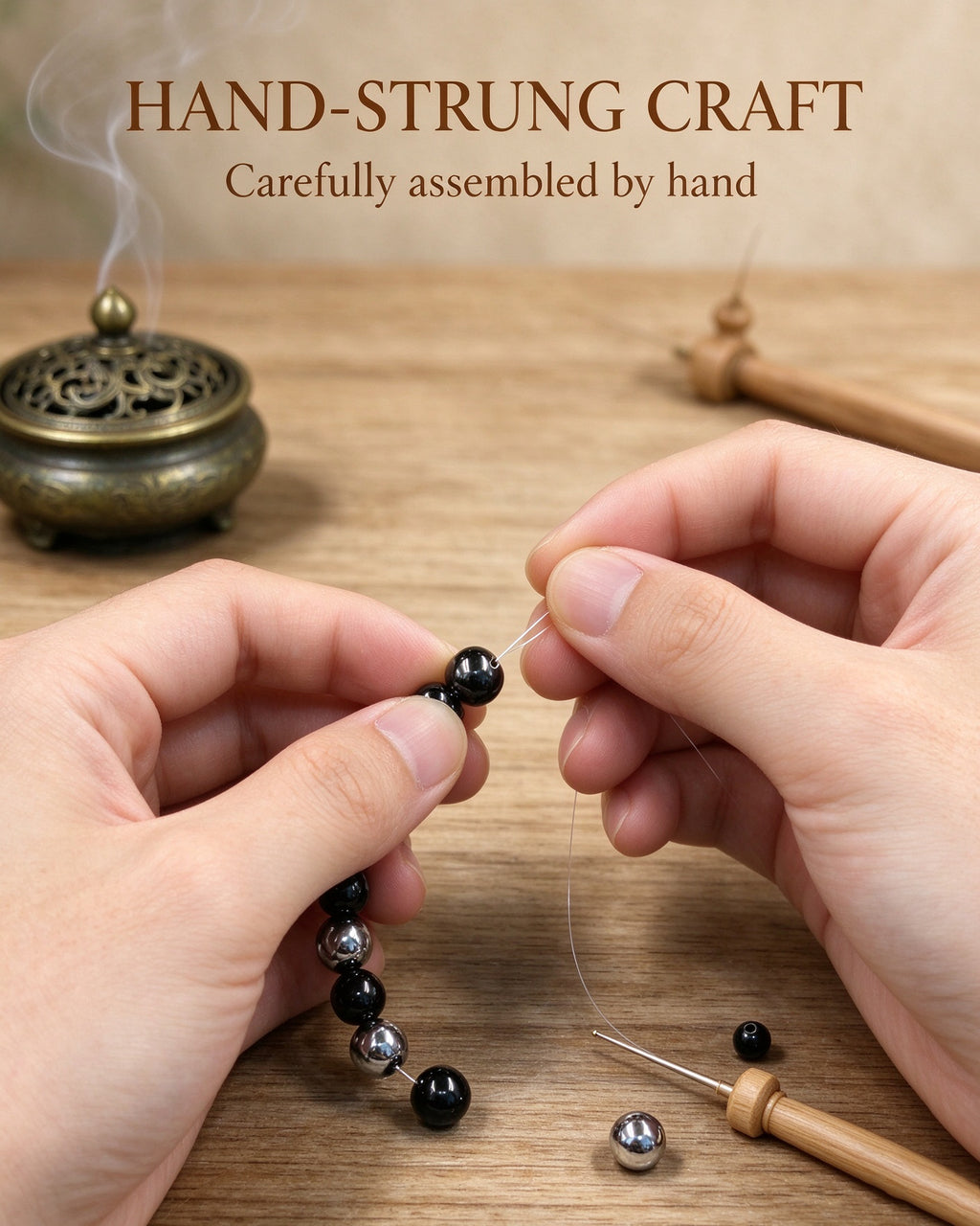 Handmade natural stone zen bracelet for meditation, oriental mindful jewelry