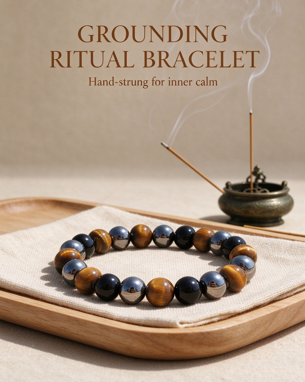 Handmade natural stone zen bracelet for meditation, oriental mindful jewelry