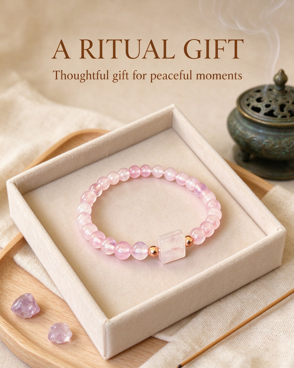 Handmade natural stone zen bracelet for meditation, oriental mindful jewelry