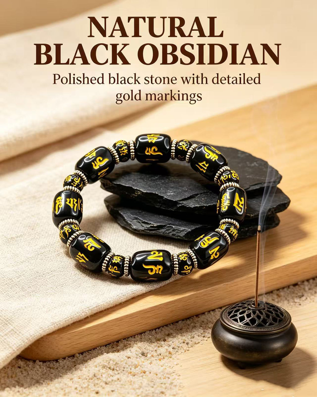 Handmade natural stone zen bracelet for meditation, oriental mindful jewelry