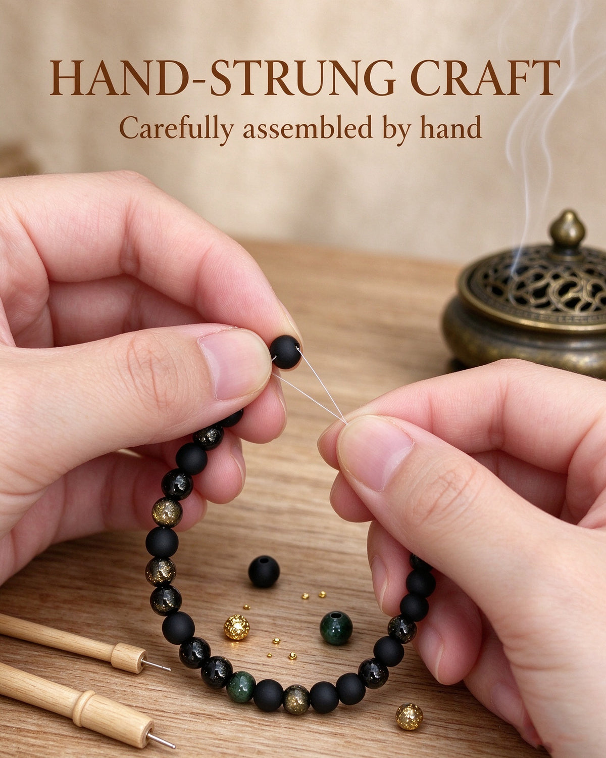 Handmade natural stone zen bracelet for meditation, oriental mindful jewelry