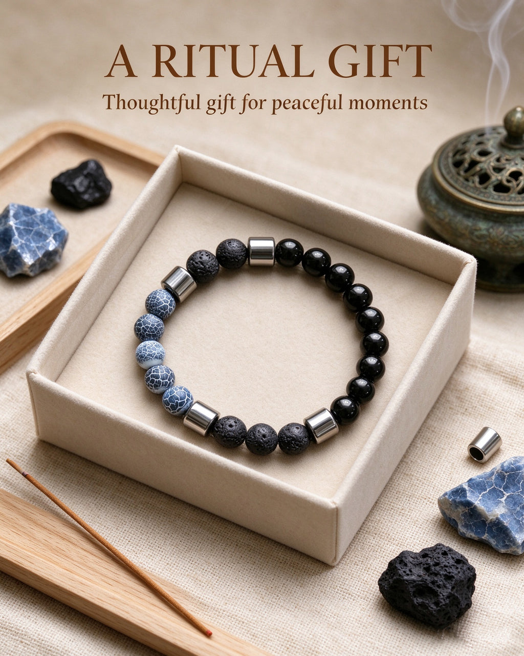 Handmade natural stone zen bracelet for meditation, oriental mindful jewelry