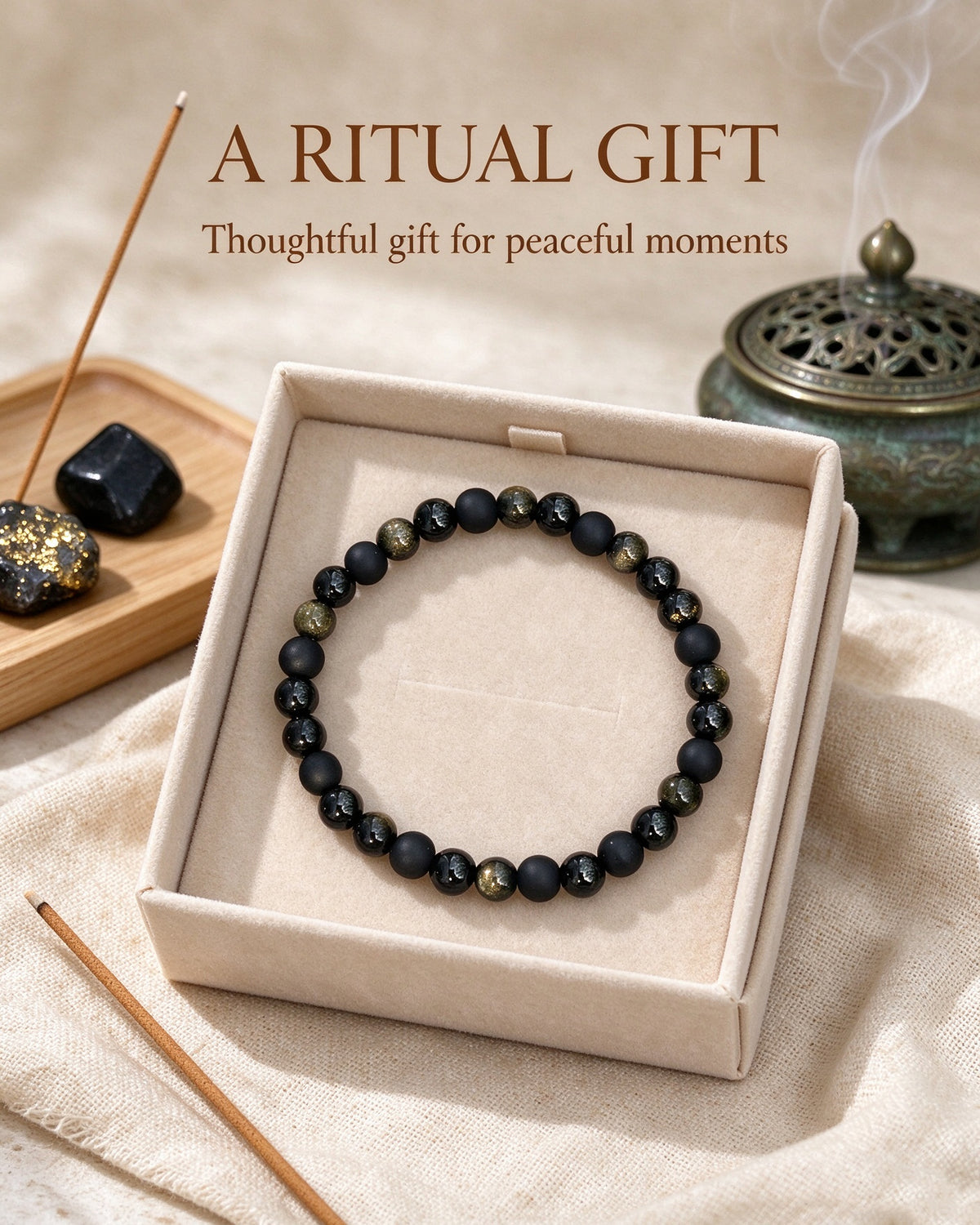 Handmade natural stone zen bracelet for meditation, oriental mindful jewelry