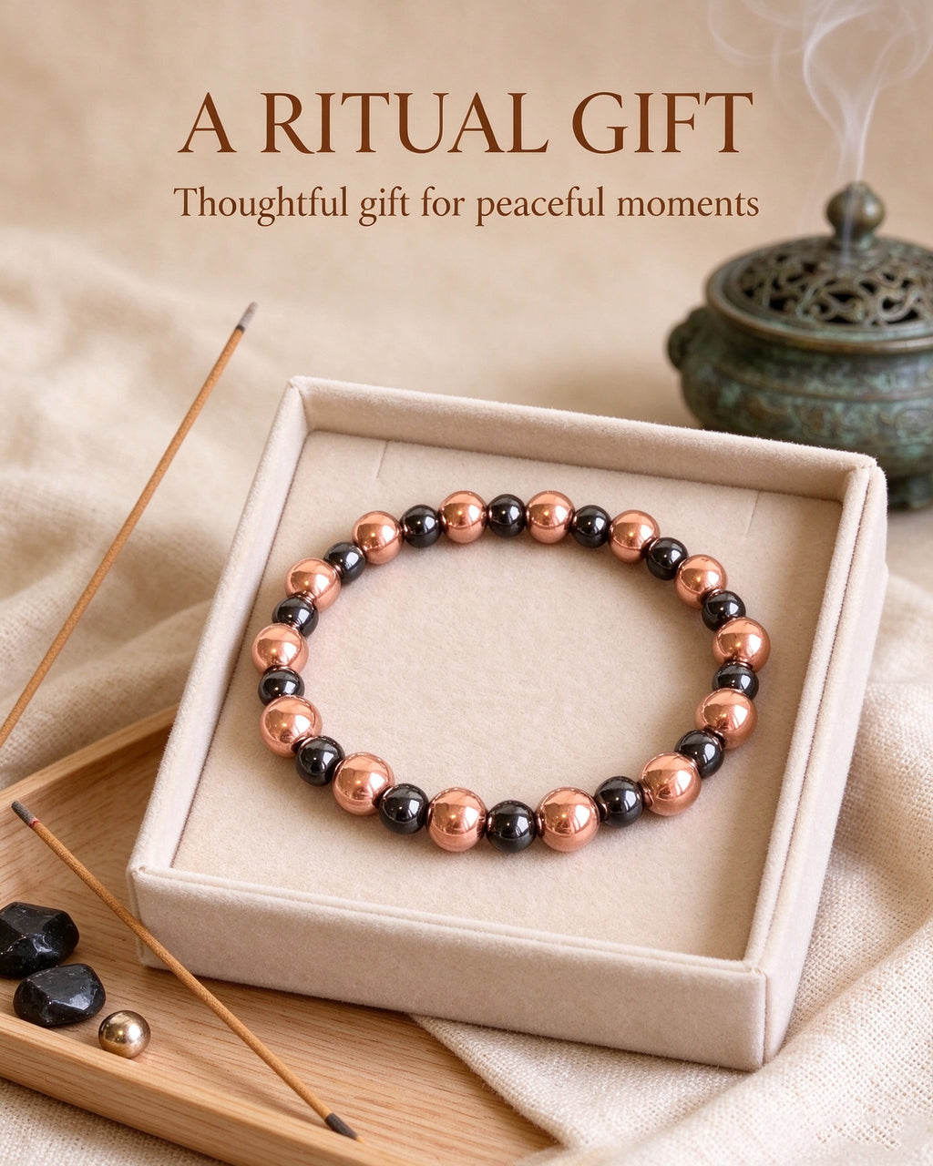 Handmade natural stone zen bracelet for meditation, oriental mindful jewelry