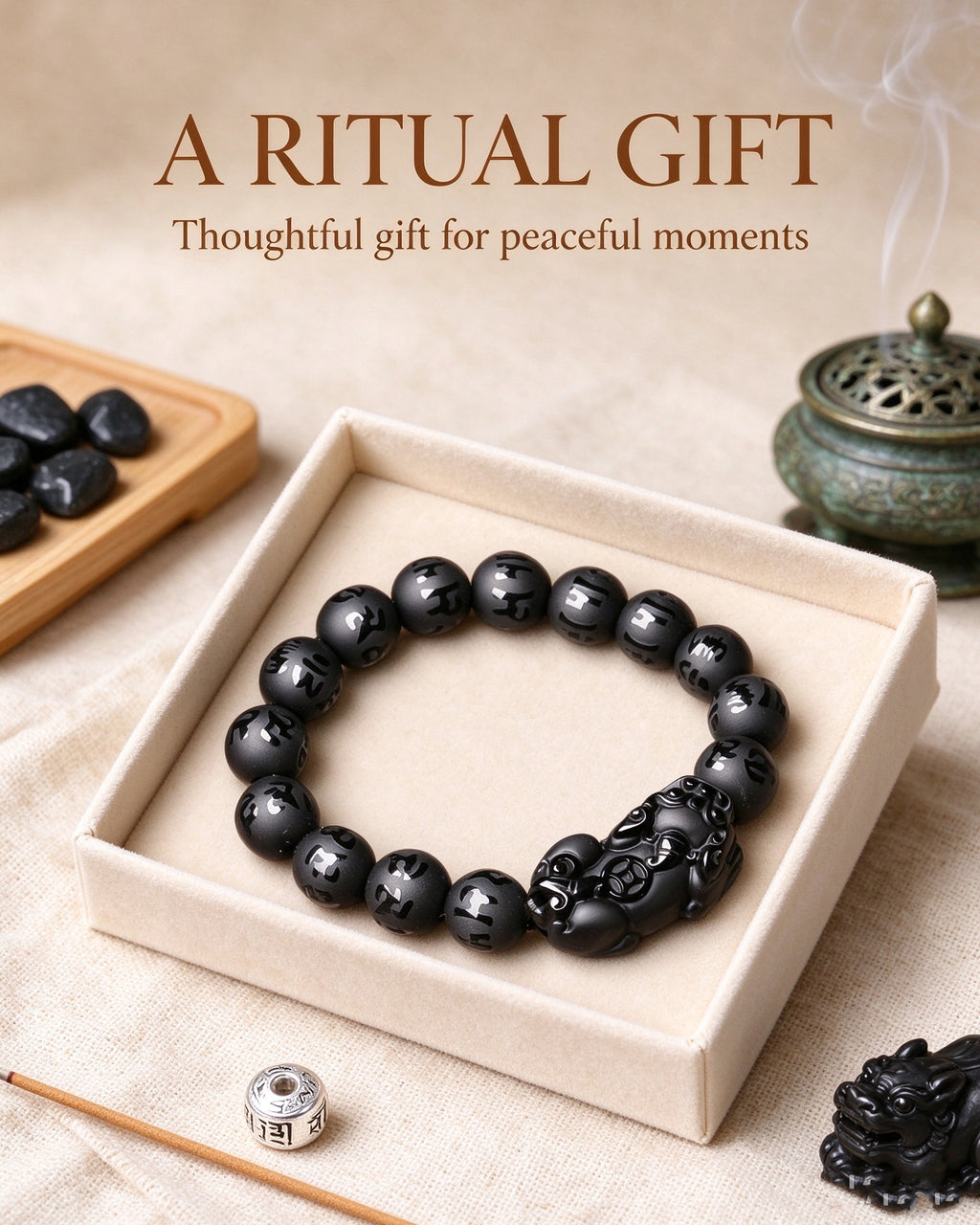 Handmade natural stone zen bracelet for meditation, oriental mindful jewelry