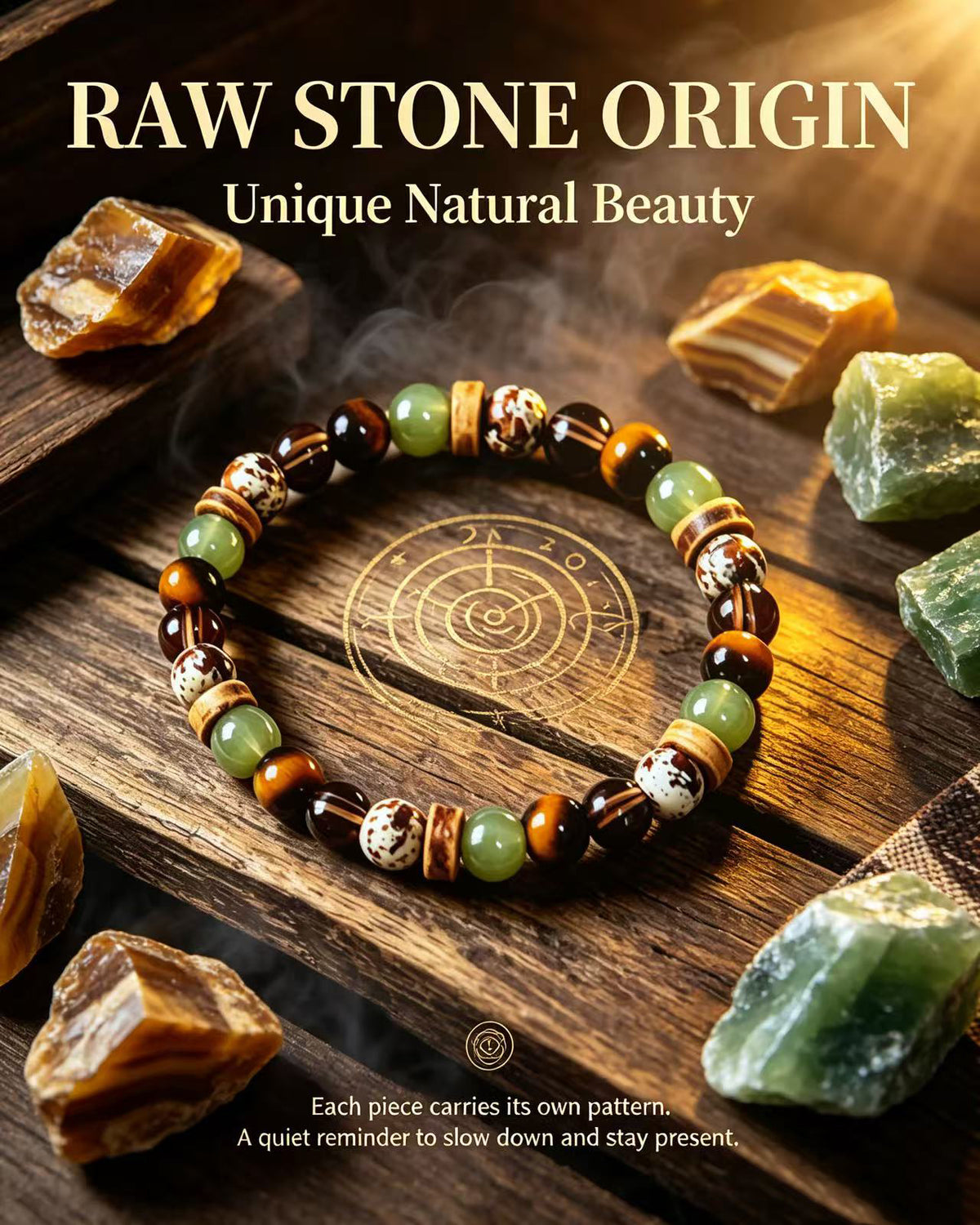 Handmade natural stone zen bracelet for meditation, oriental mindful jewelry