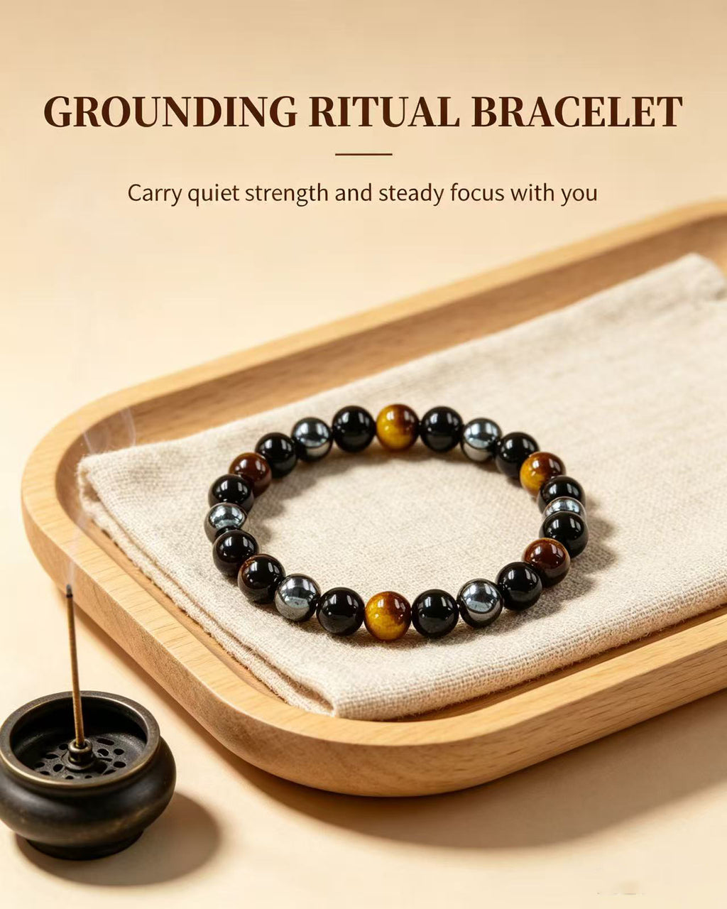 Handmade natural stone zen bracelet for meditation, oriental mindful jewelry