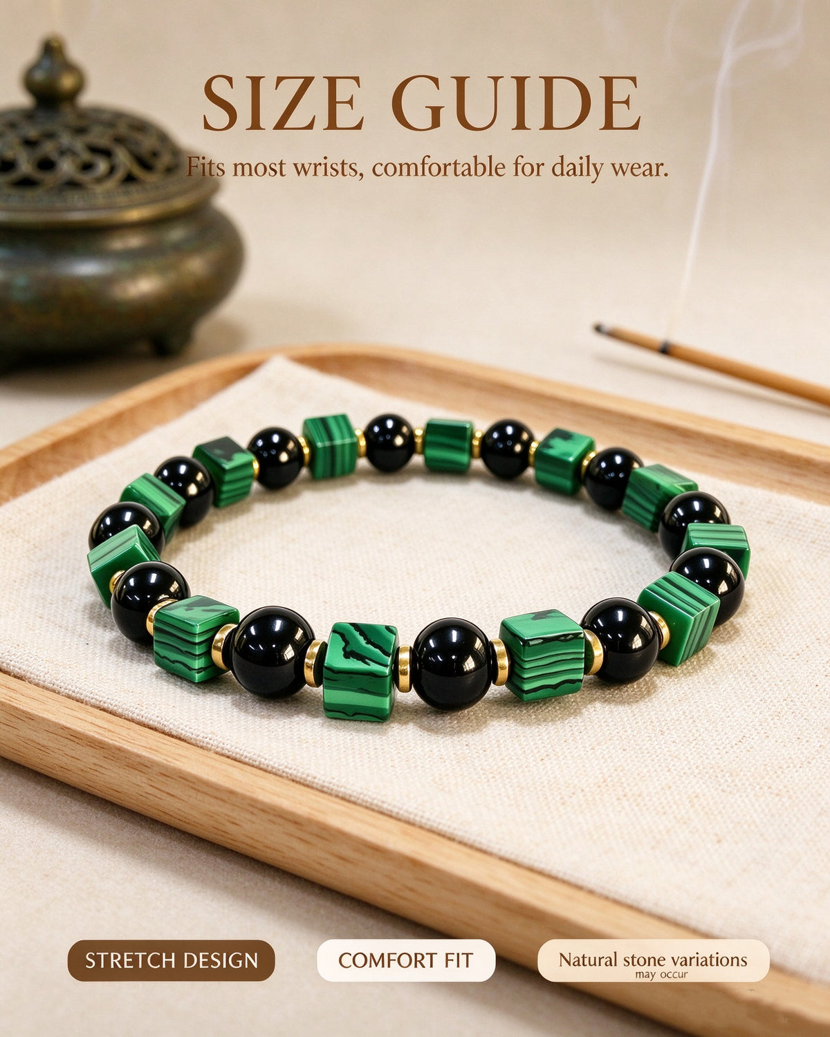 Handmade natural stone zen bracelet for meditation, oriental mindful jewelry