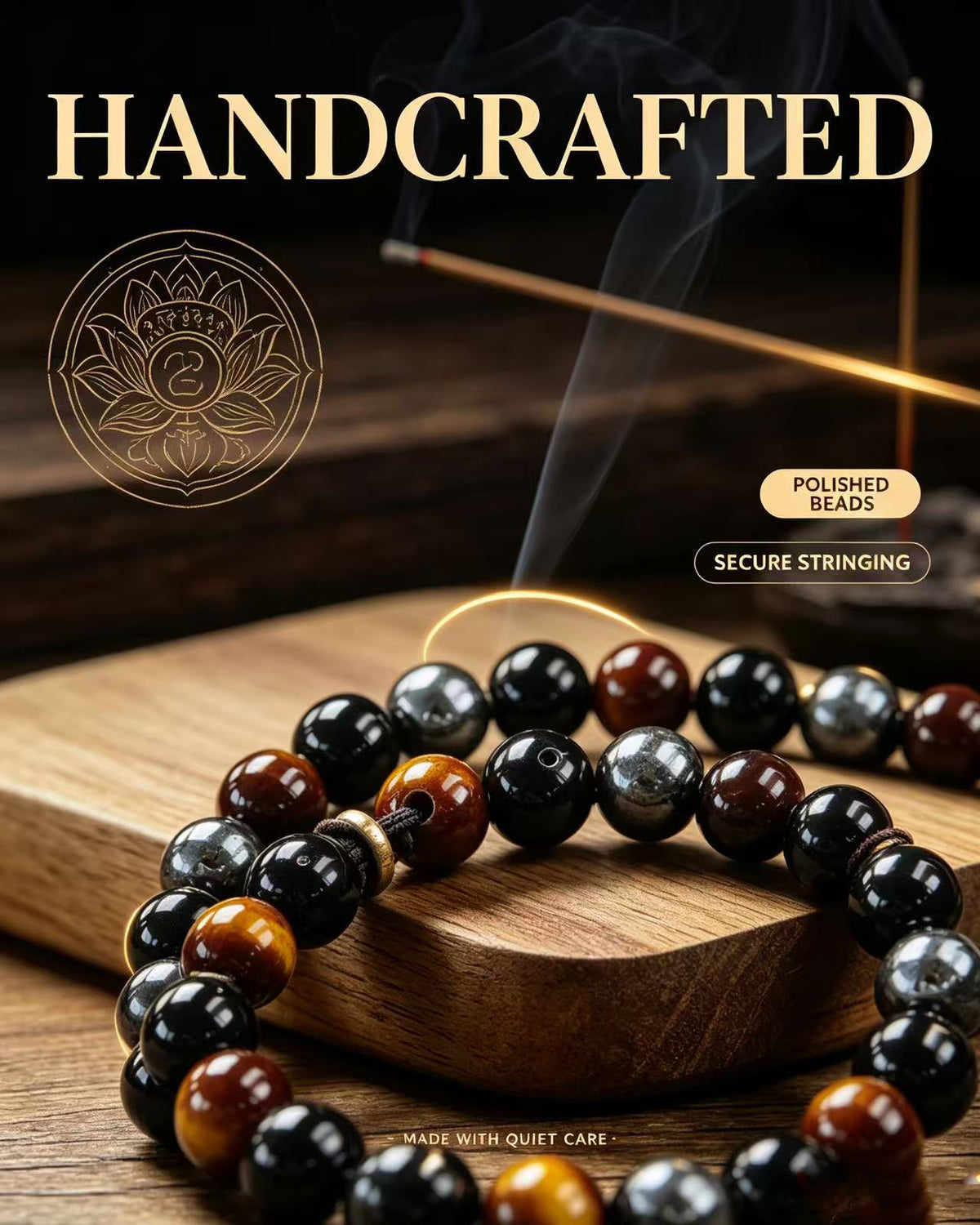 Handmade natural stone zen bracelet for meditation, oriental mindful jewelry