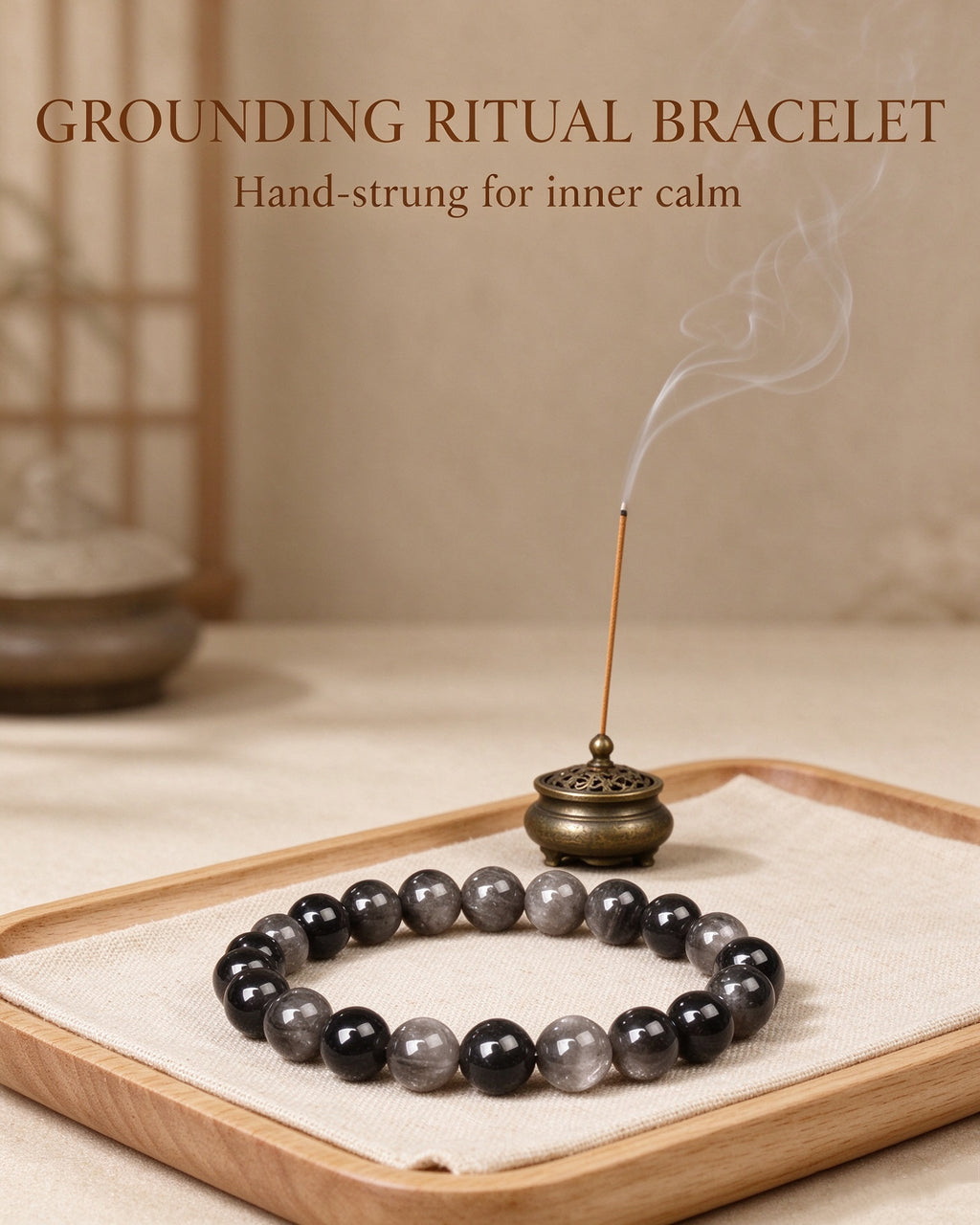 Handmade natural stone zen bracelet for meditation, oriental mindful jewelry
