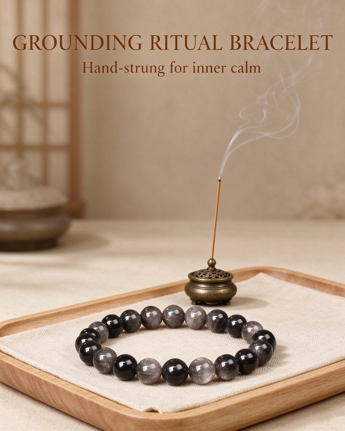 Handmade natural stone zen bracelet for meditation, oriental mindful jewelry
