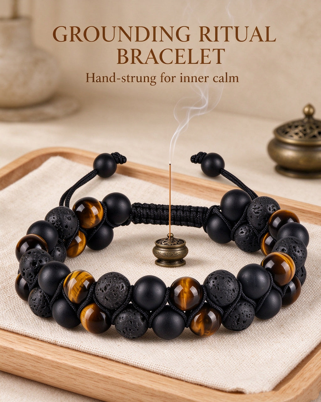 Handmade natural stone zen bracelet for meditation, oriental mindful jewelry