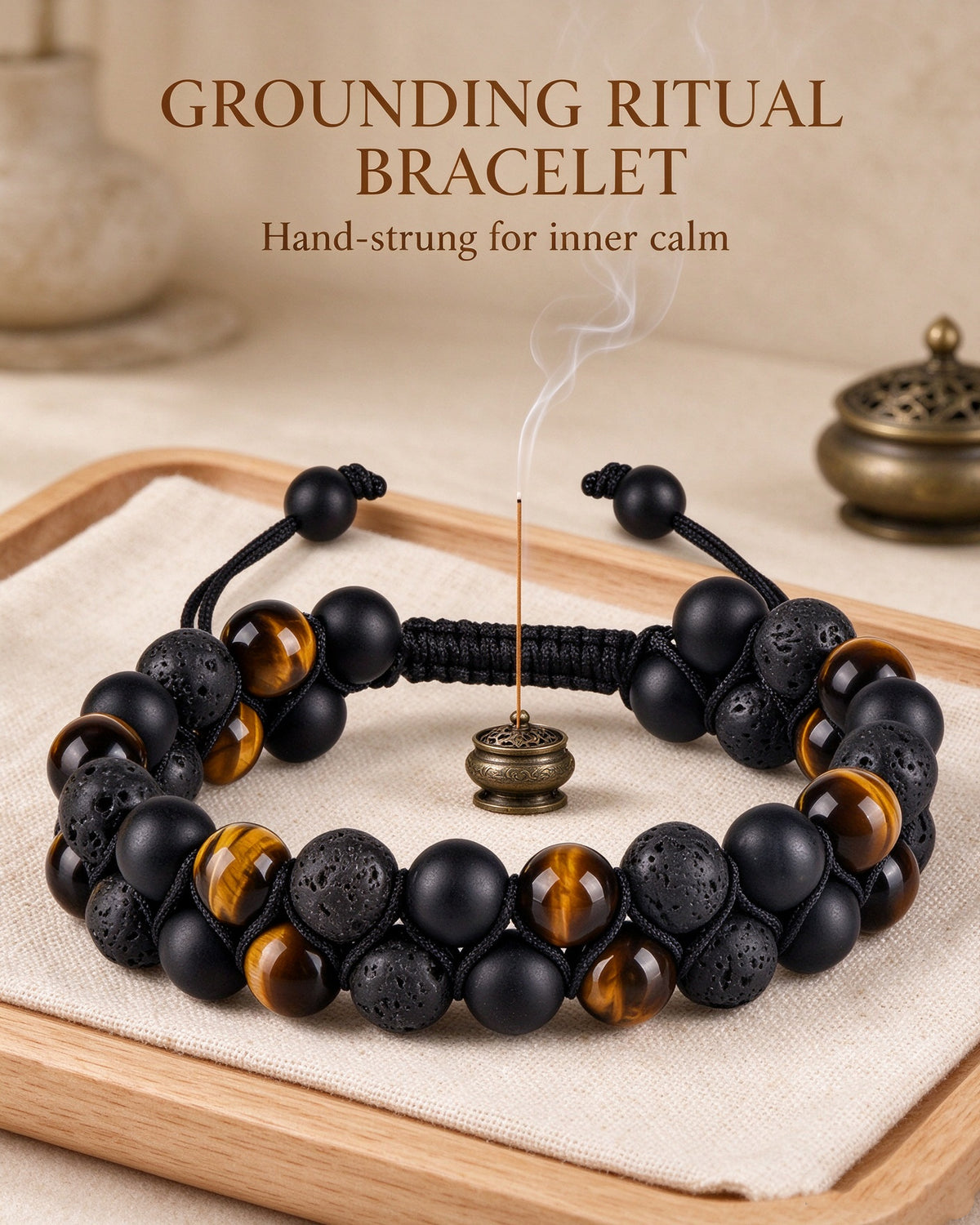 Handmade natural stone zen bracelet for meditation, oriental mindful jewelry