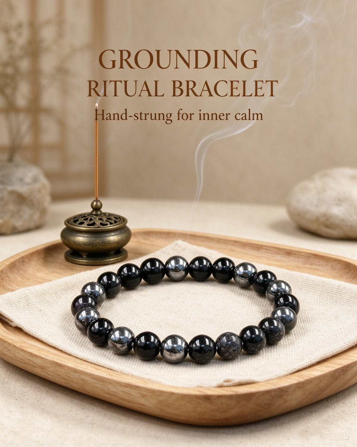 Handmade natural stone zen bracelet for meditation, oriental mindful jewelry