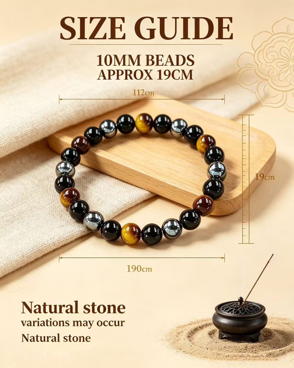 Handmade natural stone zen bracelet for meditation, oriental mindful jewelry
