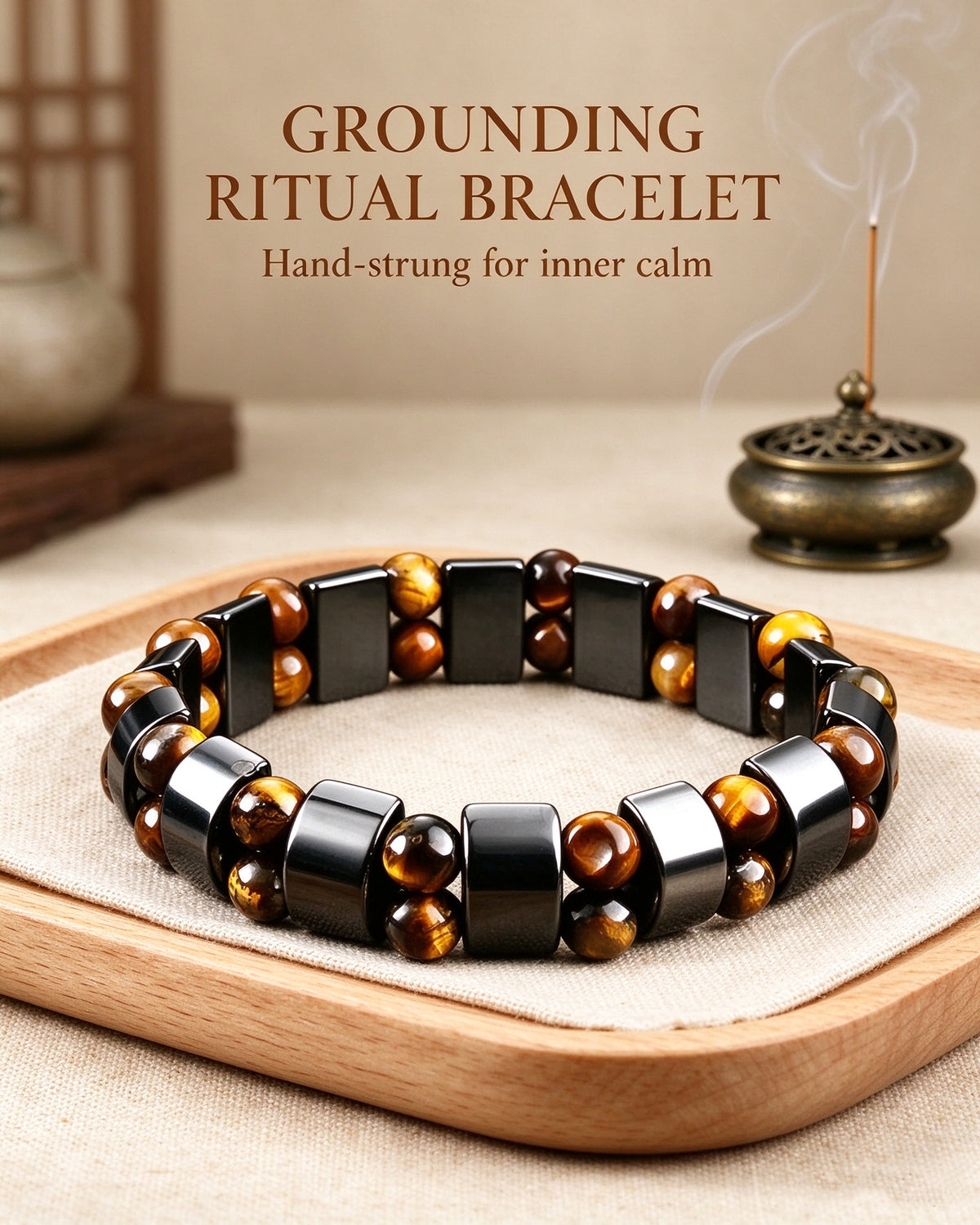 Handmade natural stone zen bracelet for meditation, oriental mindful jewelry