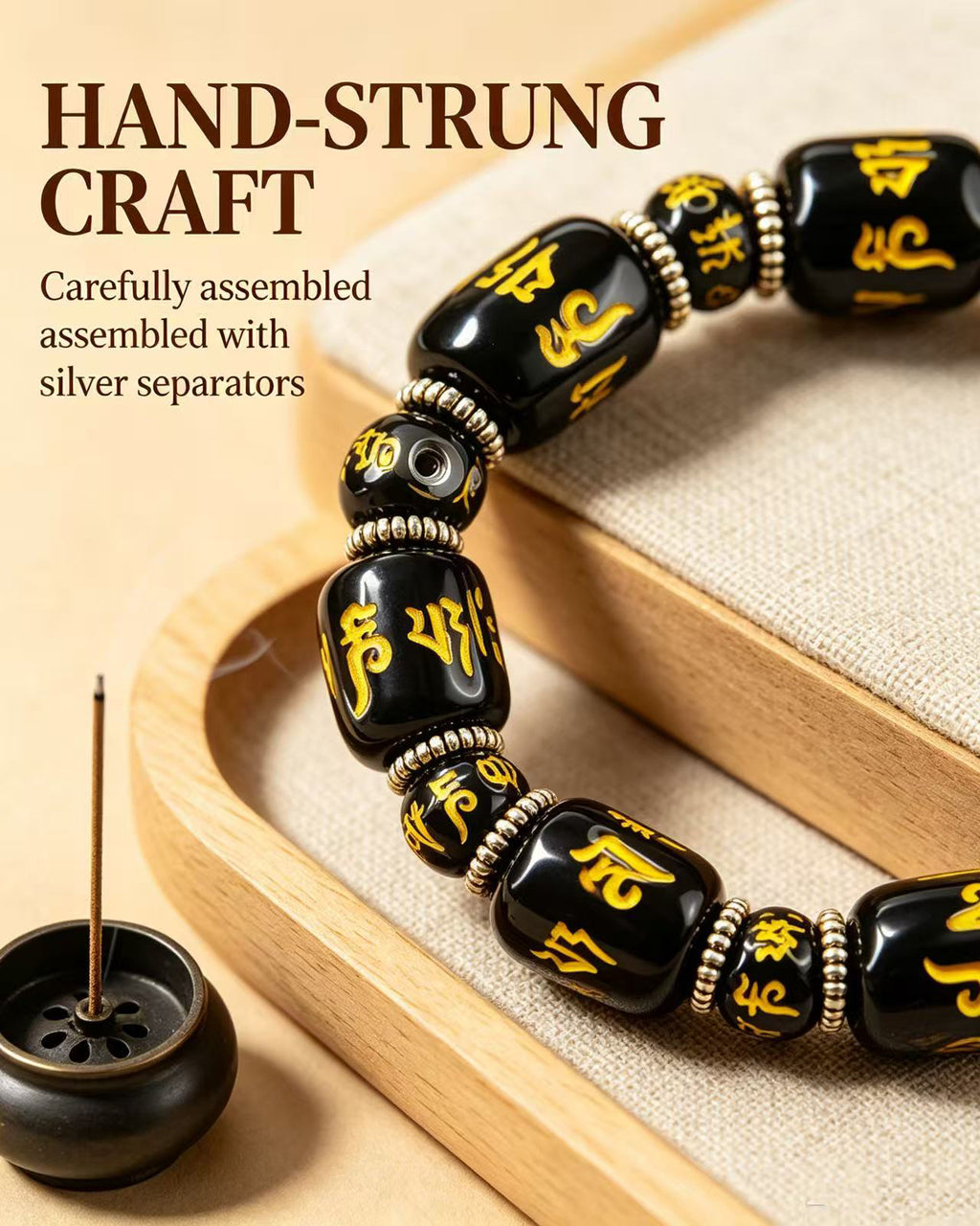 Handmade natural stone zen bracelet for meditation, oriental mindful jewelry
