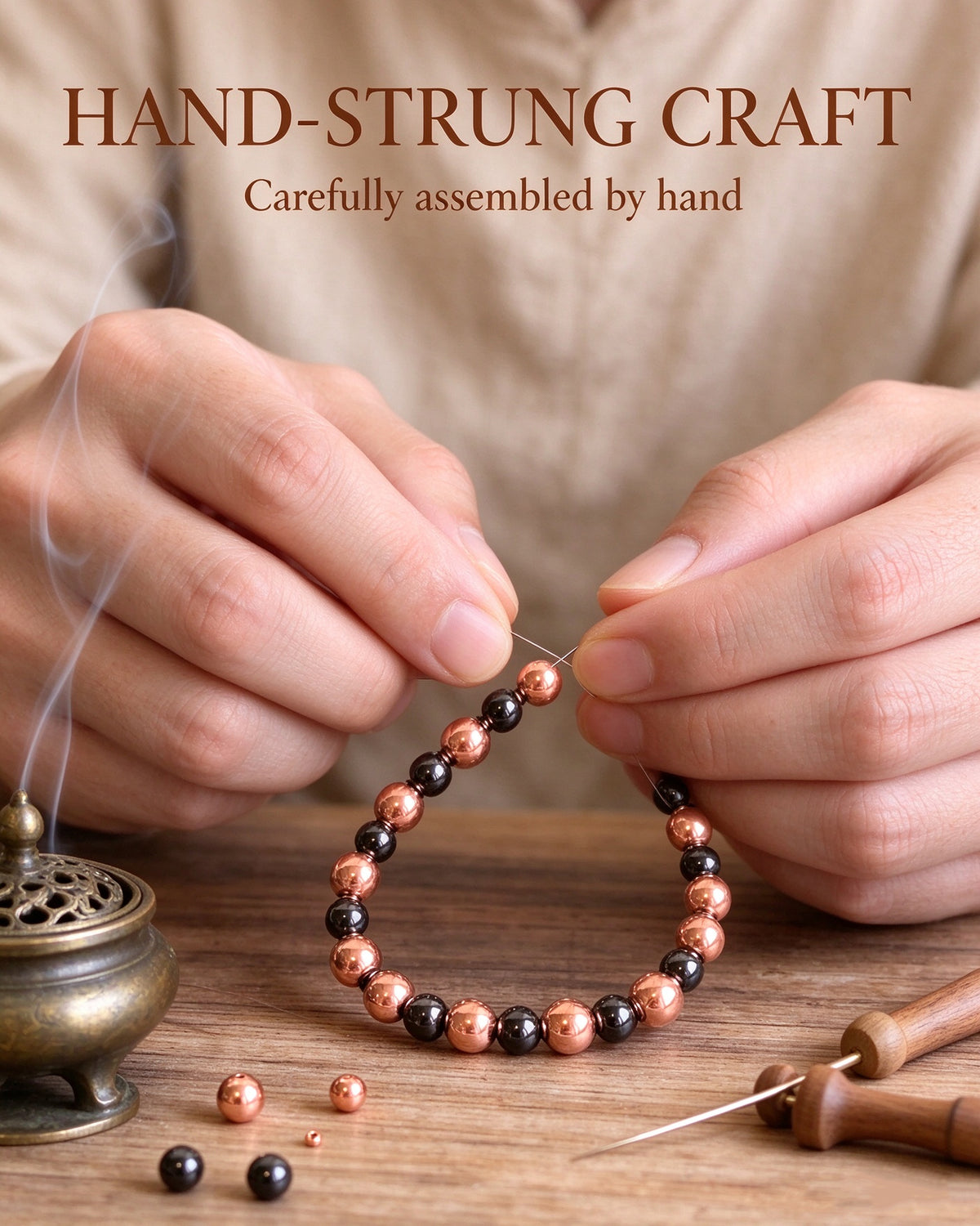 Handmade natural stone zen bracelet for meditation, oriental mindful jewelry