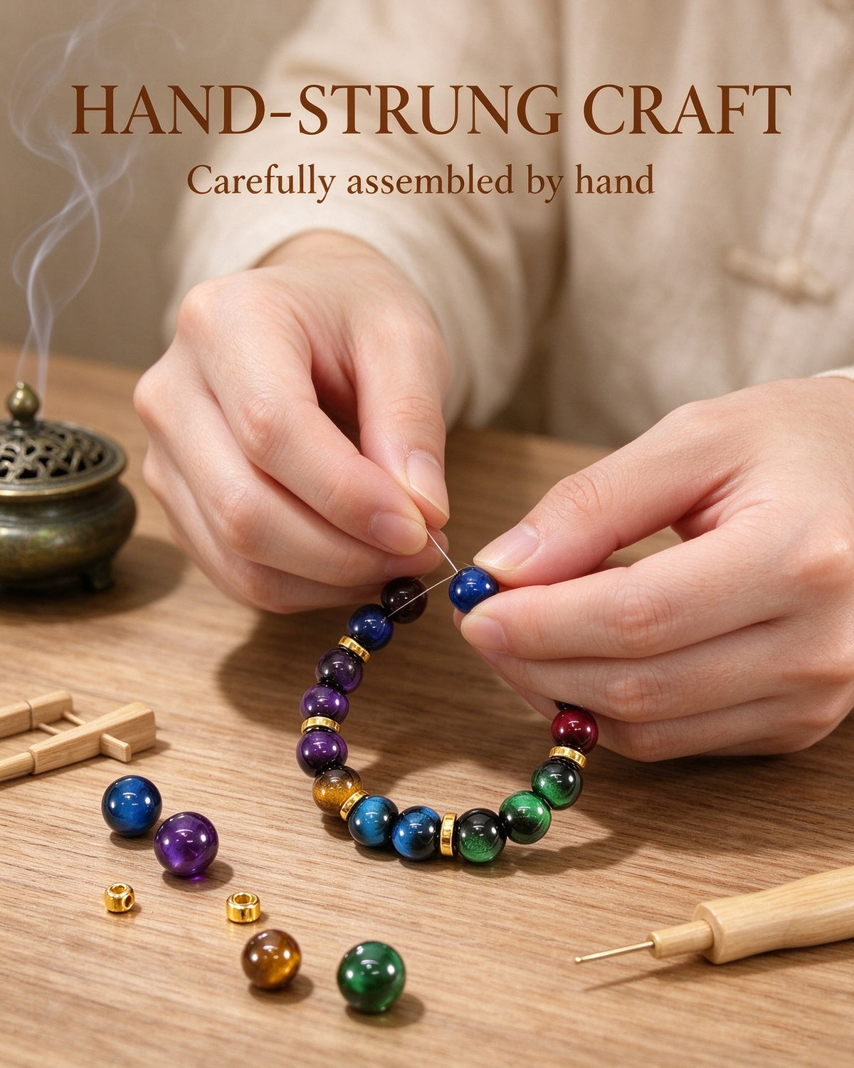 Handmade natural stone zen bracelet for meditation, oriental mindful jewelry