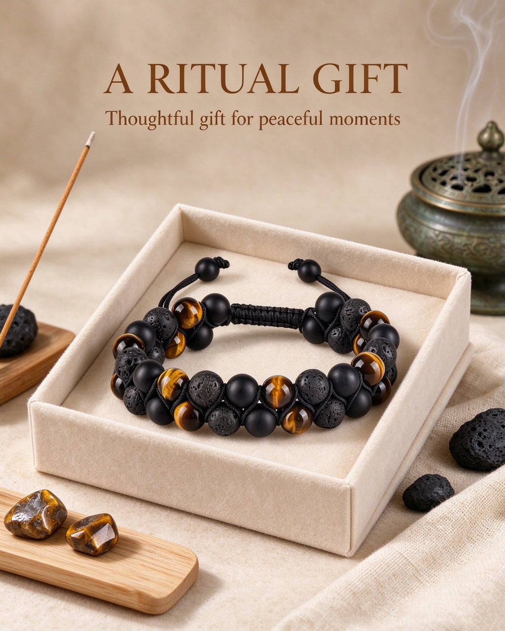 Handmade natural stone zen bracelet for meditation, oriental mindful jewelry