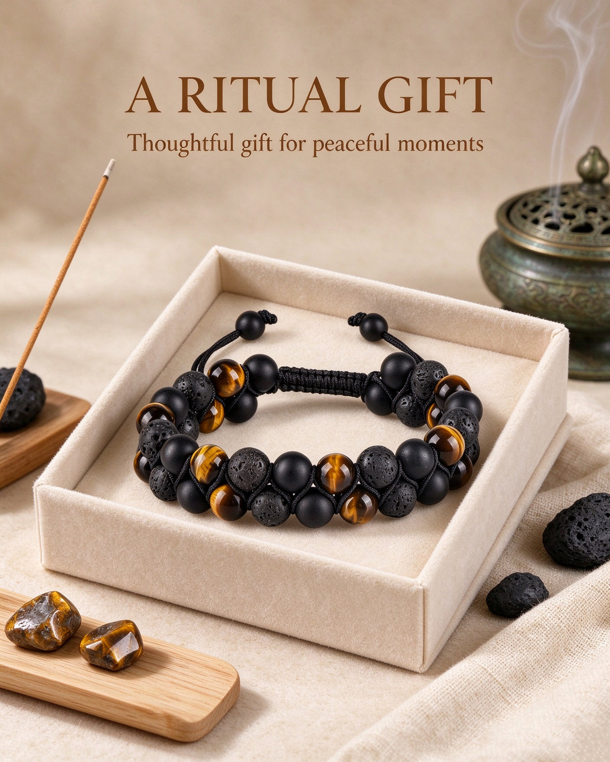 Handmade natural stone zen bracelet for meditation, oriental mindful jewelry