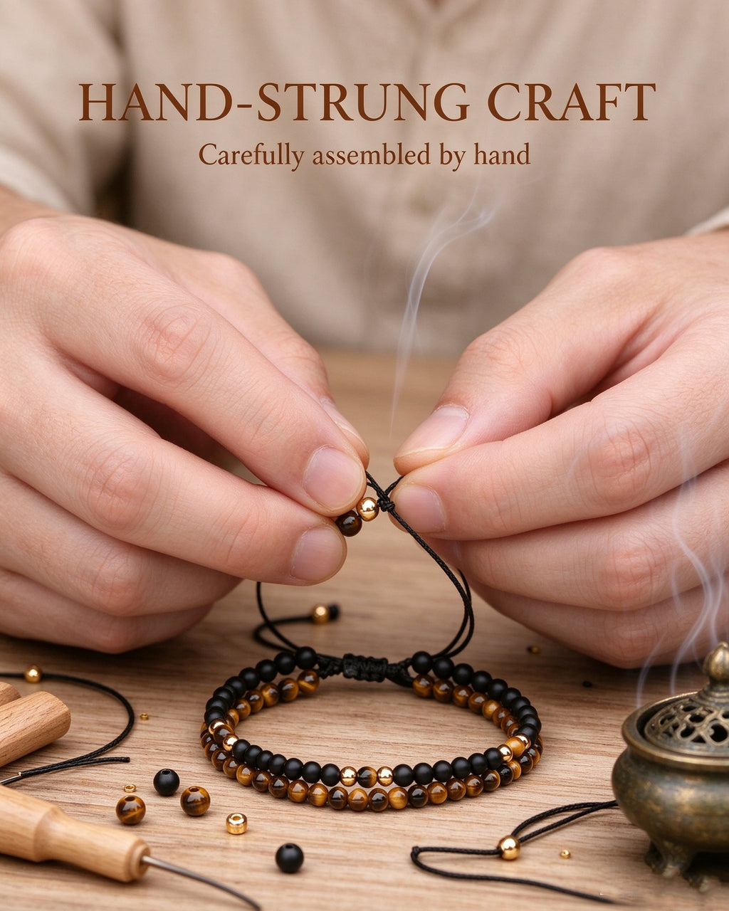 Handmade natural stone zen bracelet for meditation, oriental mindful jewelry