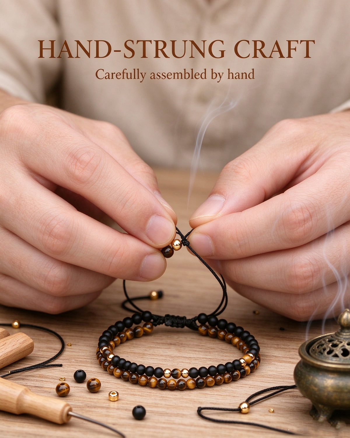 Handmade natural stone zen bracelet for meditation, oriental mindful jewelry