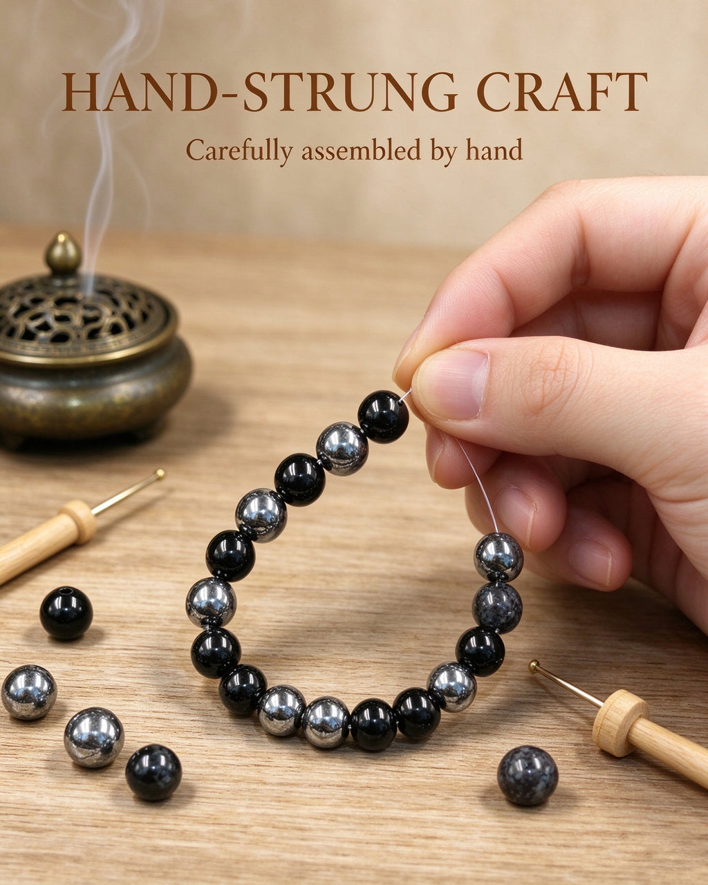 Handmade natural stone zen bracelet for meditation, oriental mindful jewelry