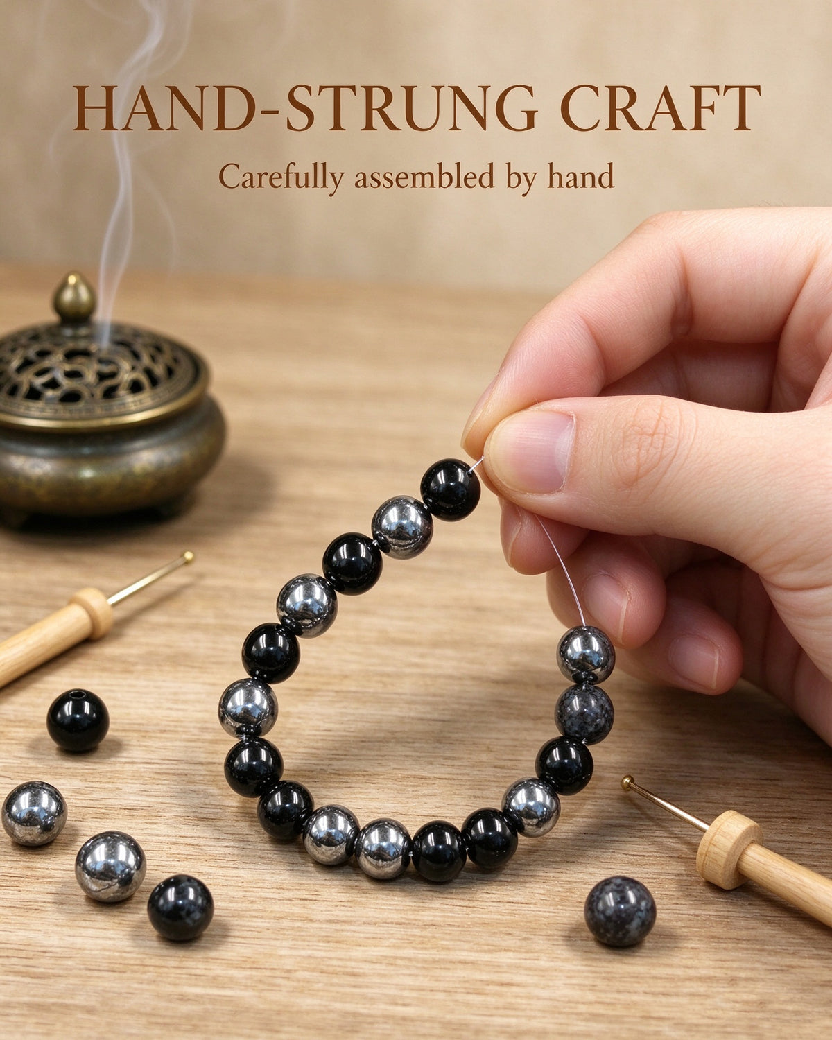 Handmade natural stone zen bracelet for meditation, oriental mindful jewelry