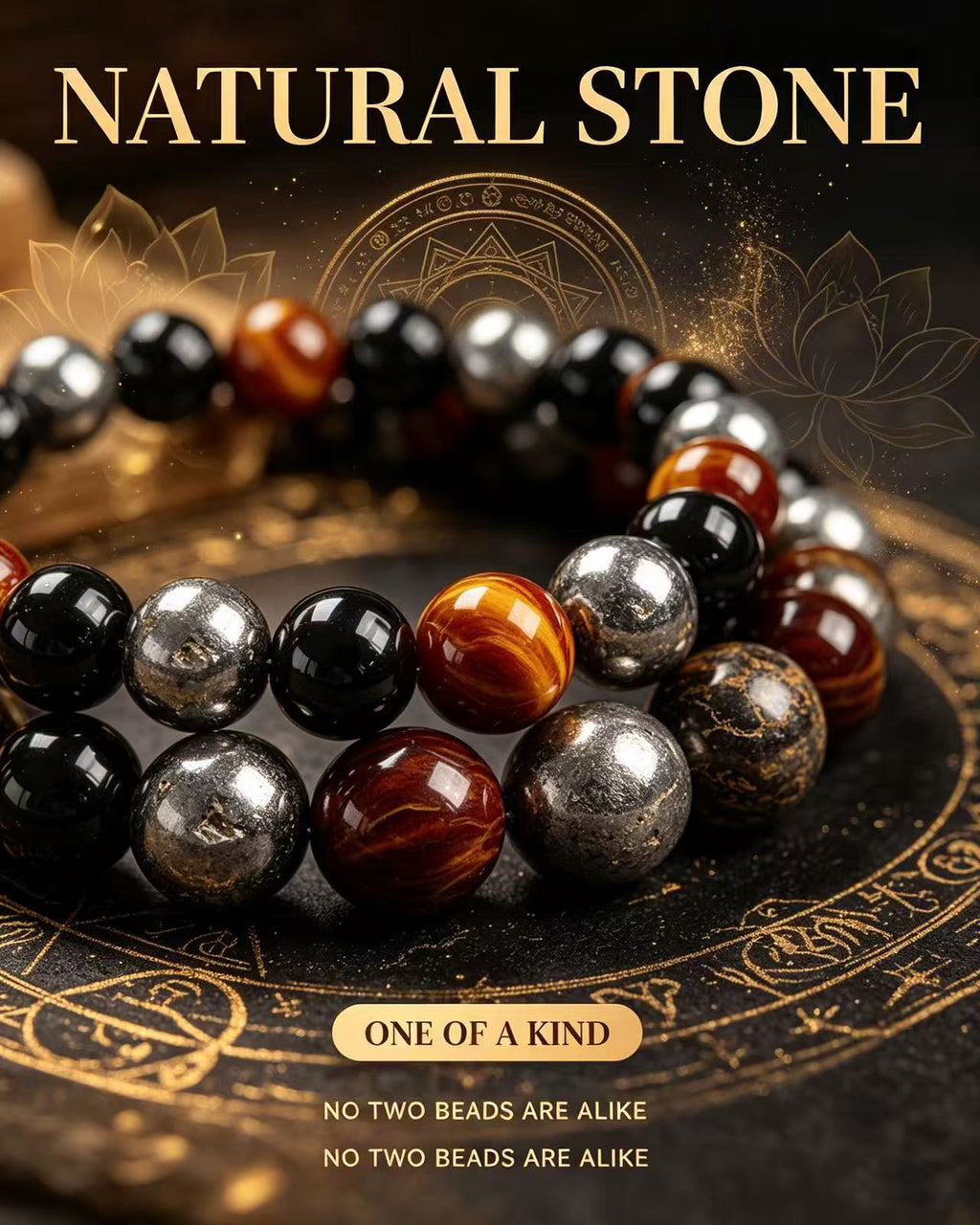 Handmade natural stone zen bracelet for meditation, oriental mindful jewelry