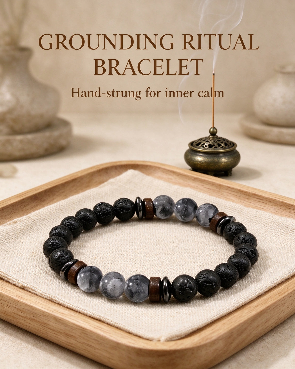 Handmade natural stone zen bracelet for meditation, oriental mindful jewelry