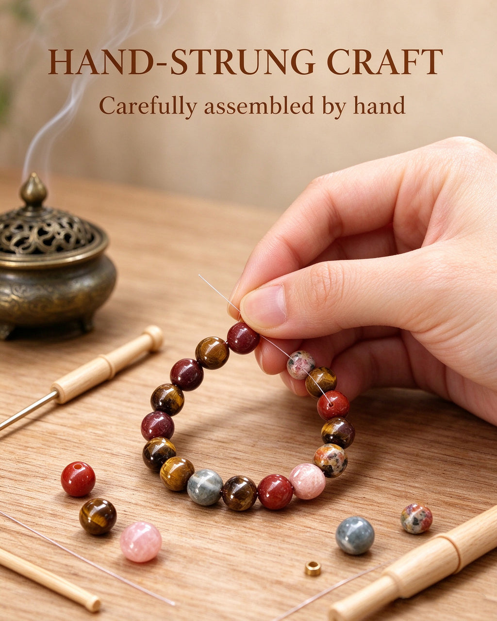 Handmade natural stone zen bracelet for meditation, oriental mindful jewelry