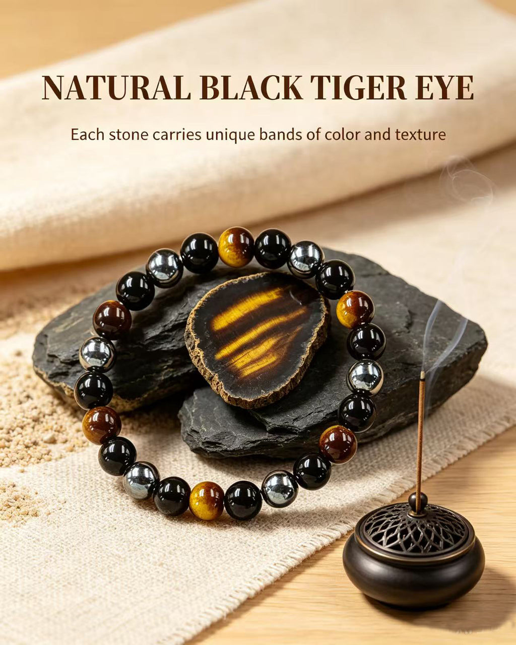 Handmade natural stone zen bracelet for meditation, oriental mindful jewelry