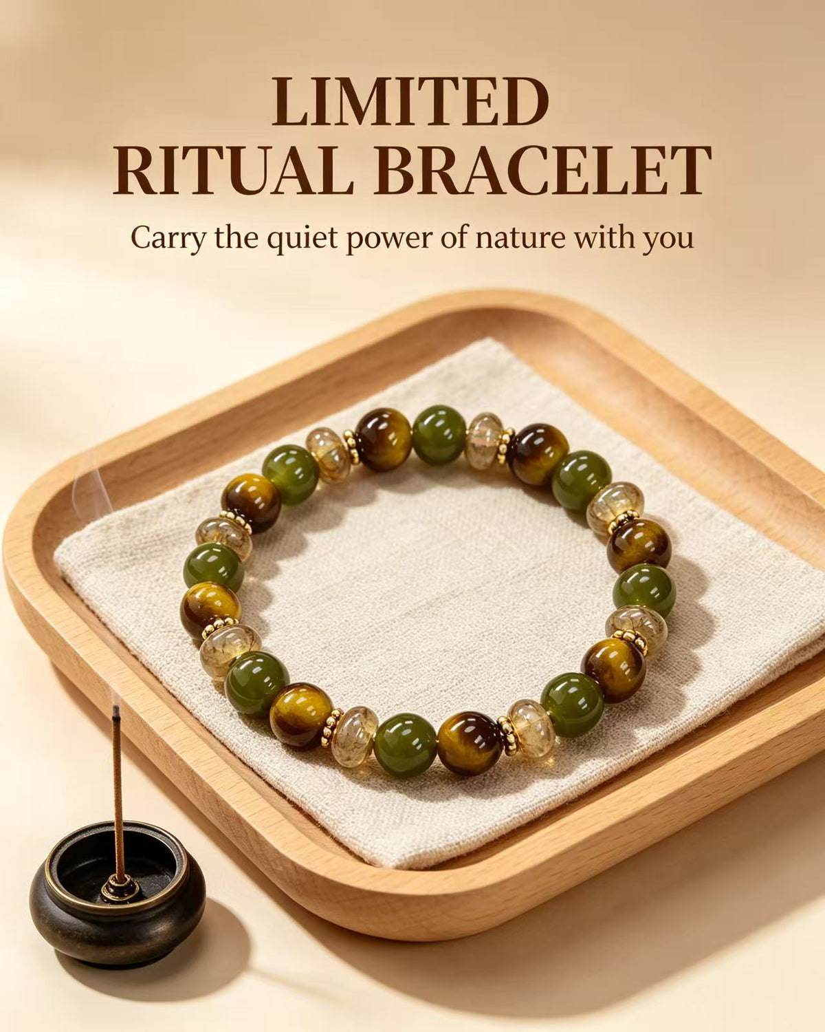 Handmade natural stone zen bracelet for meditation, oriental mindful jewelry
