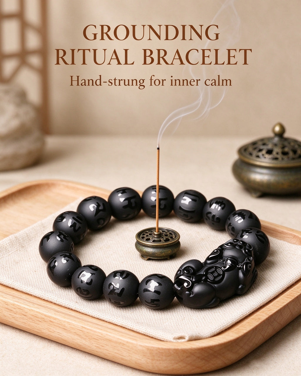 Handmade natural stone zen bracelet for meditation, oriental mindful jewelry