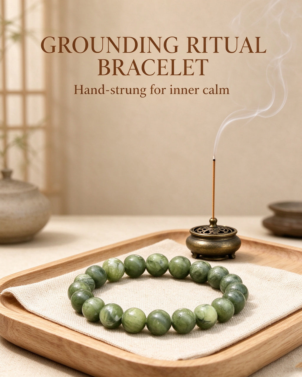 Handmade natural stone zen bracelet for meditation, oriental mindful jewelry