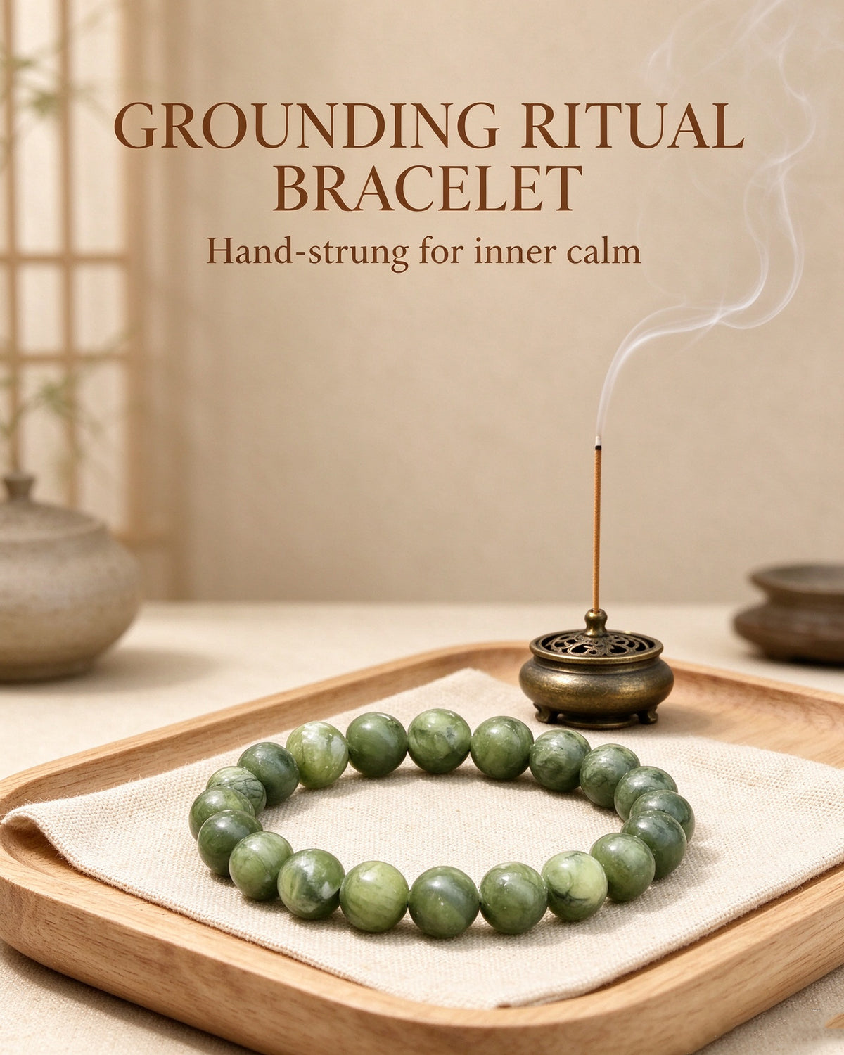 Handmade natural stone zen bracelet for meditation, oriental mindful jewelry