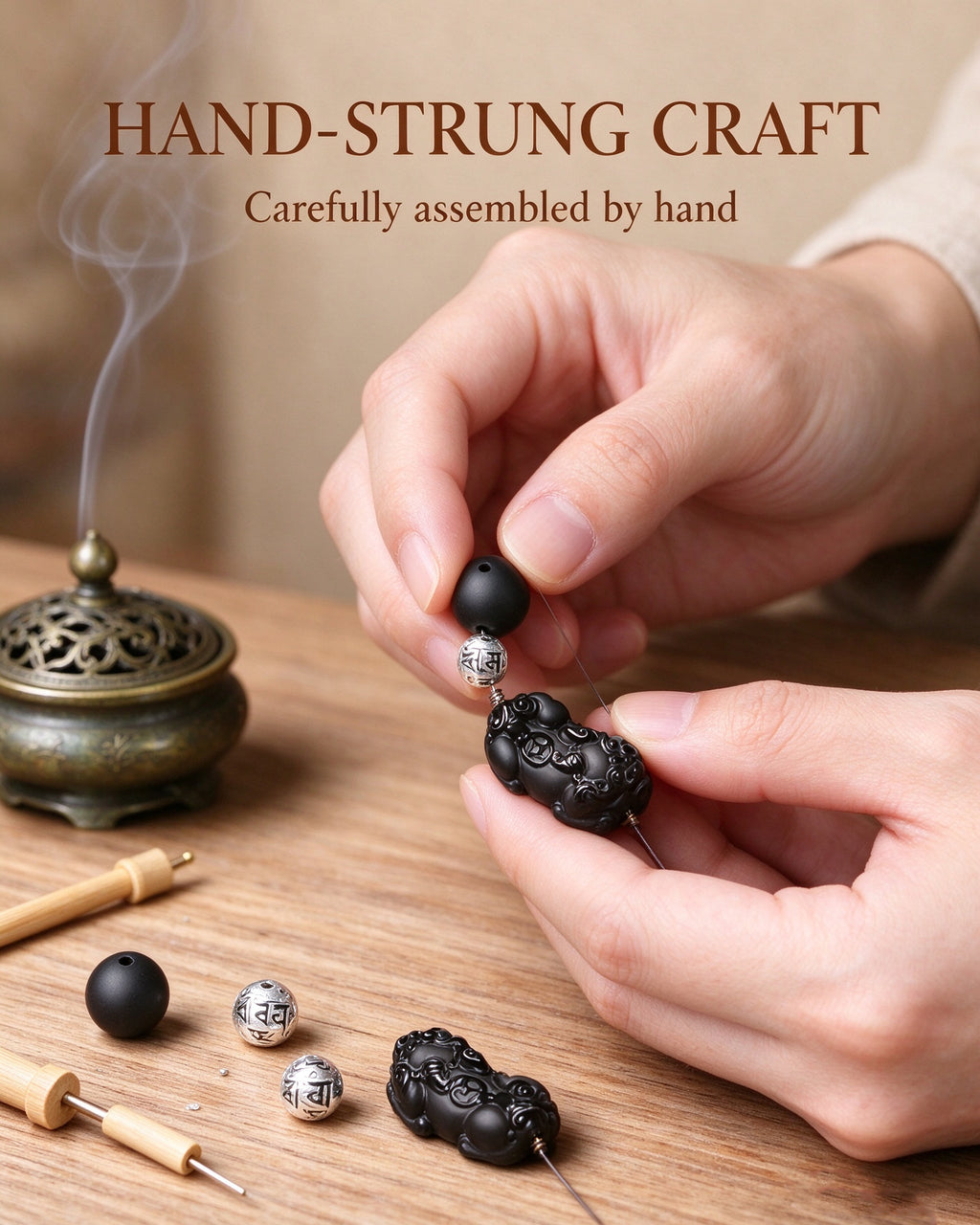 Handmade natural stone zen bracelet for meditation, oriental mindful jewelry